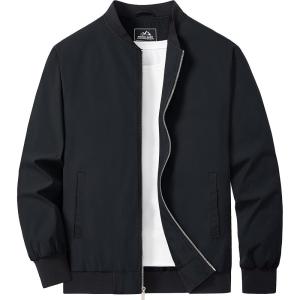 imageMAGCOMSEN Mens Bomber Jacket Lightweight Casual Zip Up Windbreaker Spring Fall Golf Coat with PocketsBlack