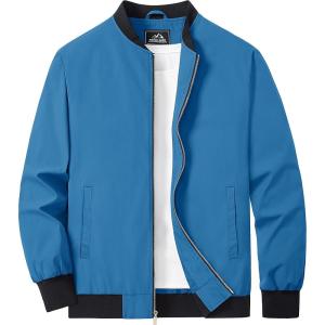 imageMAGCOMSEN Mens Bomber Jacket Lightweight Casual Zip Up Windbreaker Spring Fall Golf Coat with PocketsBlue Green