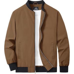 imageMAGCOMSEN Mens Bomber Jacket Lightweight Casual Zip Up Windbreaker Spring Fall Golf Coat with PocketsBrown