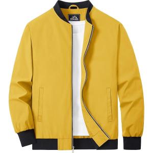 imageMAGCOMSEN Mens Bomber Jacket Lightweight Casual Zip Up Windbreaker Spring Fall Golf Coat with PocketsGinger