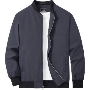 imageMAGCOMSEN Mens Bomber Jacket Lightweight Casual Zip Up Windbreaker Spring Fall Golf Coat with PocketsGrey