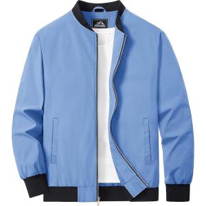 imageMAGCOMSEN Mens Bomber Jacket Lightweight Casual Zip Up Windbreaker Spring Fall Golf Coat with PocketsLight Blue