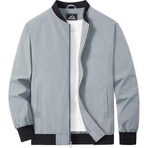 imageMAGCOMSEN Mens Bomber Jacket Lightweight Casual Zip Up Windbreaker Spring Fall Golf Coat with PocketsLight Grey