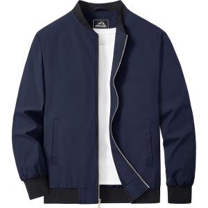 imageMAGCOMSEN Mens Bomber Jacket Lightweight Casual Zip Up Windbreaker Spring Fall Golf Coat with PocketsNavy