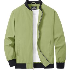 imageMAGCOMSEN Mens Bomber Jacket Lightweight Casual Zip Up Windbreaker Spring Fall Golf Coat with PocketsOlive Green