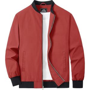 imageMAGCOMSEN Mens Bomber Jacket Lightweight Casual Zip Up Windbreaker Spring Fall Golf Coat with PocketsOrange Red