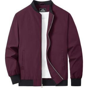imageMAGCOMSEN Mens Bomber Jacket Lightweight Casual Zip Up Windbreaker Spring Fall Golf Coat with PocketsWine Red