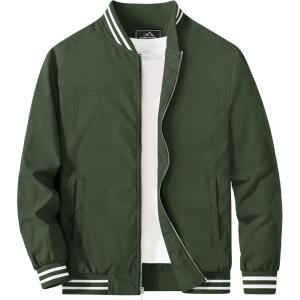 imageMAGCOMSEN Mens Jacket Lightweight Bomber Jacket Zip Up Windbreaker Casual Spring Fall Jackets with PocketsArmy Green