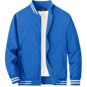 imageMAGCOMSEN Mens Jacket Lightweight Bomber Jacket Zip Up Windbreaker Casual Spring Fall Jackets with PocketsBlue