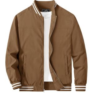imageMAGCOMSEN Mens Jacket Lightweight Bomber Jacket Zip Up Windbreaker Casual Spring Fall Jackets with PocketsBrown