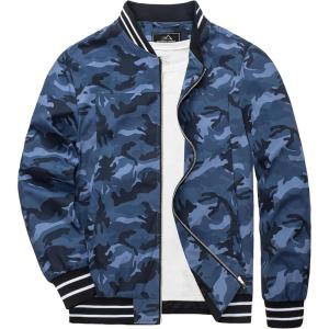 imageMAGCOMSEN Mens Jacket Lightweight Bomber Jacket Zip Up Windbreaker Casual Spring Fall Jackets with PocketsCamouflage Blue