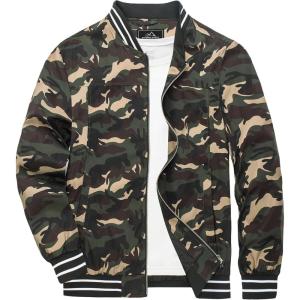 imageMAGCOMSEN Mens Jacket Lightweight Bomber Jacket Zip Up Windbreaker Casual Spring Fall Jackets with PocketsCamouflage Green