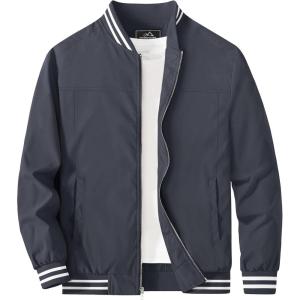 imageMAGCOMSEN Mens Jacket Lightweight Bomber Jacket Zip Up Windbreaker Casual Spring Fall Jackets with PocketsGrey