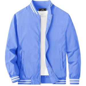 imageMAGCOMSEN Mens Jacket Lightweight Bomber Jacket Zip Up Windbreaker Casual Spring Fall Jackets with PocketsLight Blue