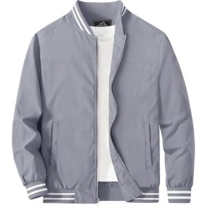 imageMAGCOMSEN Mens Jacket Lightweight Bomber Jacket Zip Up Windbreaker Casual Spring Fall Jackets with PocketsLight Grey