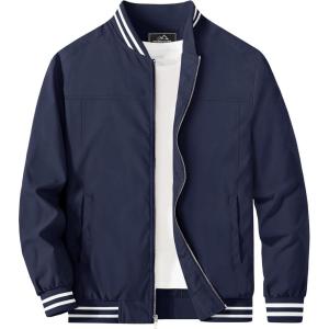 imageMAGCOMSEN Mens Jacket Lightweight Bomber Jacket Zip Up Windbreaker Casual Spring Fall Jackets with PocketsNavy