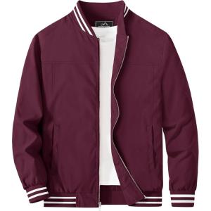 imageMAGCOMSEN Mens Jacket Lightweight Bomber Jacket Zip Up Windbreaker Casual Spring Fall Jackets with PocketsWine Red