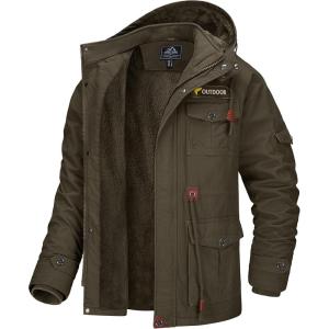 imageMAGCOMSEN Mens Winter Coat Military Jacket Fleece Lined Parka Cotton Cargo JacketCoffee