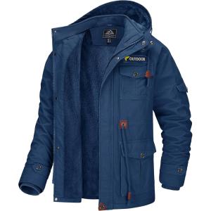 imageMAGCOMSEN Mens Winter Coat Military Jacket Fleece Lined Parka Cotton Cargo JacketDenim Blue