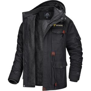 imageMAGCOMSEN Mens Winter Coat Military Jacket Fleece Lined Parka Cotton Cargo JacketGrey