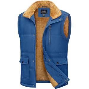 imageMAGCOMSEN Mens Winter Vests Outerwear Fleece Lined Puffer Vest Warm Casual Quilted Vest Bubble Sherpa Vest JacketBlue