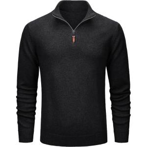 imageMAGCOMSEN Mens Quarter Zip Pullover Sweaters Casual Knit Polo Sweaters Fall Winter SweatshirtsBlack