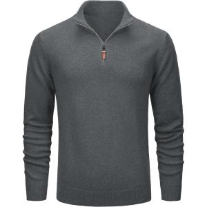 imageMAGCOMSEN Mens Quarter Zip Pullover Sweaters Casual Knit Polo Sweaters Fall Winter SweatshirtsDark Grey