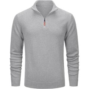 imageMAGCOMSEN Mens Quarter Zip Pullover Sweaters Casual Knit Polo Sweaters Fall Winter SweatshirtsLight Grey