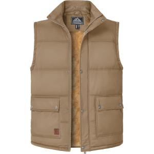 imageMAGCOMSEN Mens Winter Vest Outerwear Fleece Lined Outdoor Vest Warm Sleeveless JacketKhaki