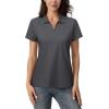 imageMAGCOMSEN Womens Polo Shirts Cotton Short Sleeve VNeck Collared Tops Golf Shirt Work Casual Summer TeeDark Gray
