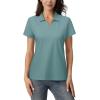 imageMAGCOMSEN Womens Polo Shirts Cotton Short Sleeve VNeck Collared Tops Golf Shirt Work Casual Summer TeeGray Green