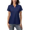 imageMAGCOMSEN Womens Polo Shirts Cotton Short Sleeve VNeck Collared Tops Golf Shirt Work Casual Summer TeeNavy Blue