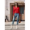imageMAGCOMSEN Womens V Neck Sweater 2024 Spring Casual Long Sleeve Tops Knit Lightweight Pullover Sweaters JumperTomato Red