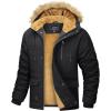 imageMAGCOMSEN Mens Fleece Lined Parka Jacket Hooded Puffer Jacket Warm Winter Coat Thicken Fur Jackets Windproof CoatsBlack