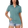 imageMAGCOMSEN Womens Polo Shirts Cotton Short Sleeve VNeck Collared Tops Golf Shirt Work Casual Summer TeeGray Green
