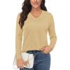 imageMAGCOMSEN Womens V Neck Sweater 2024 Spring Casual Long Sleeve Tops Knit Lightweight Pullover Sweaters JumperApricot
