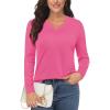 imageMAGCOMSEN Womens V Neck Sweater 2024 Spring Casual Long Sleeve Tops Knit Lightweight Pullover Sweaters JumperRose Red