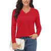 imageMAGCOMSEN Womens V Neck Sweater 2024 Spring Casual Long Sleeve Tops Knit Lightweight Pullover Sweaters JumperTomato Red