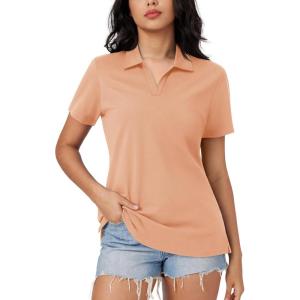 imageMAGCOMSEN Womens Polo Shirts Cotton Short Sleeve VNeck Collared Tops Golf Shirt Work Casual Summer TeeApricot