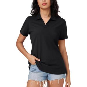 imageMAGCOMSEN Womens Polo Shirts Cotton Short Sleeve VNeck Collared Tops Golf Shirt Work Casual Summer TeeBlack