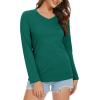 imageMAGCOMSEN Womens Long Sleeve Shirts V Neck Cotton Basic Tee Soft Breathable Casual Tops CassicFit TShirtEmerald Green