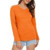 imageMAGCOMSEN Womens Long Sleeve Shirts V Neck Cotton Basic Tee Soft Breathable Casual Tops CassicFit TShirtOrange