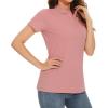 imageMAGCOMSEN Womens Polo Shirts Cotton 3Button Short Sleeve Collared Tops Summer Cool Shirt Uniform Casual ShirtsGrey Pink