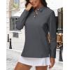 imageMAGCOMSEN Womens Polo Shirts Long Sleeve 3Button Cotton Cool Shirts Wicking Casual Business Collared Shirts TopsDark Gray