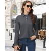 imageMAGCOMSEN Womens Polo Shirts Long Sleeve 3Button Cotton Cool Shirts Wicking Casual Business Collared Shirts TopsDark Gray