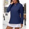imageMAGCOMSEN Womens Polo Shirts Long Sleeve 3Button Cotton Cool Shirts Wicking Casual Business Collared Shirts TopsNavy Blue