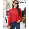 imageMAGCOMSEN Womens Polo Shirts Long Sleeve 3Button Cotton Cool Shirts Wicking Casual Business Collared Shirts TopsTomato Red
