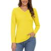 imageMAGCOMSEN Womens Long Sleeve Shirts V Neck Cotton Basic Tee Soft Breathable Casual Tops CassicFit TShirtYellow