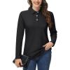 imageMAGCOMSEN Womens Polo Shirts Long Sleeve 3Button Cotton Cool Shirts Wicking Casual Business Collared Shirts TopsBlack