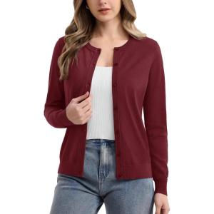 imageMAGCOMSEN Womens Cardigan Sweaters Lightweight Knit Soft Crew Neck Long Sleeve Open Front Button Spring Casual CardiganBurgundy